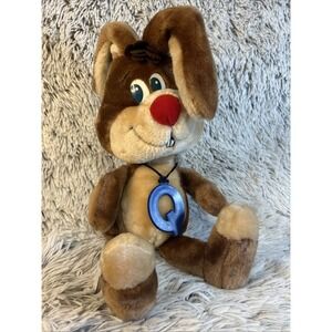 Vtg 1985 Russ Berrie Nestle‎ Quik Bunny Sitting Plush Blue "Q" Pendant Rabbit